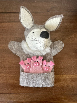 Felt Hand Puppet Wolf with Three Little Pigs Finger Puppets