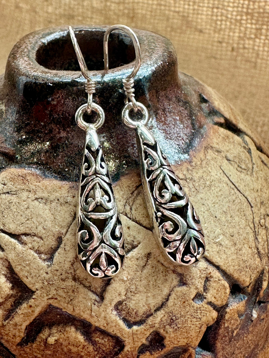 Sterling Silver Filagree Teardrop Earrings