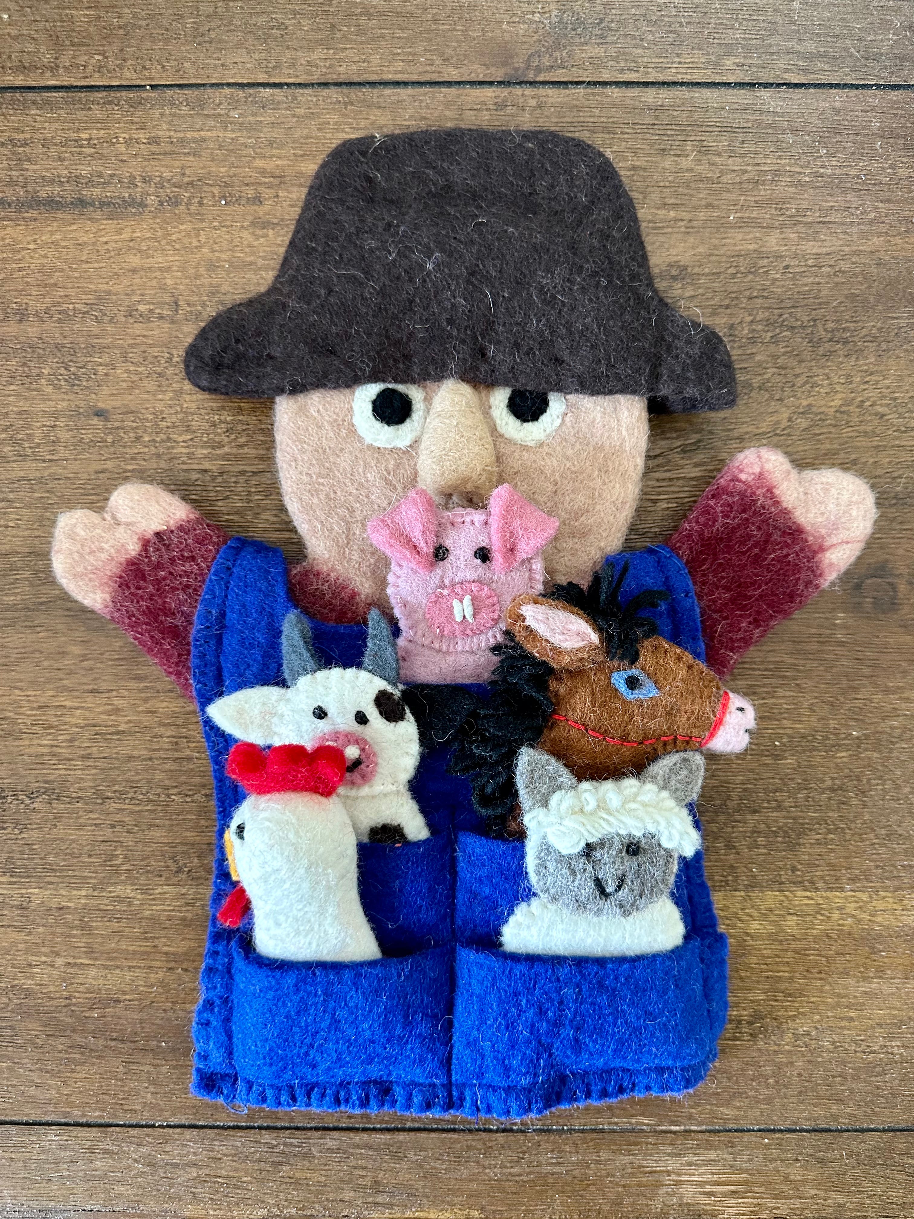 Felt Hand Puppet Old MacDonald with Farm Animal Finger Puppets
